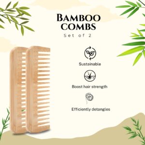 Bamboo Wood Wide Tooth Comb Set of 2